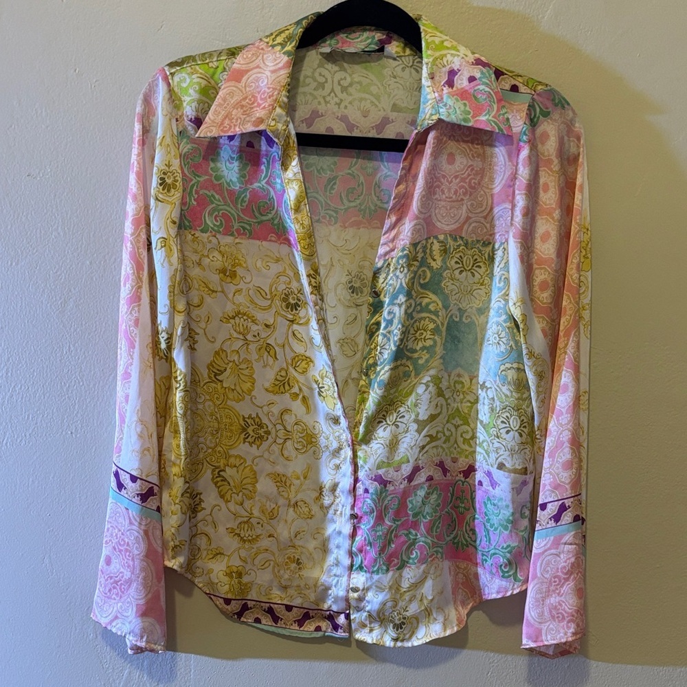 Zara Multicolor Patchwork Button Down Shirt - image 1